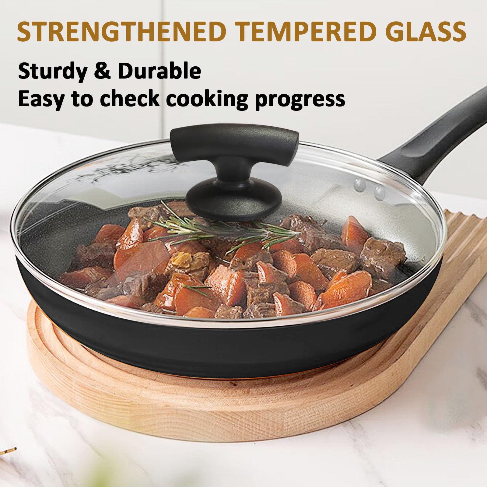 Glass Lids for Pans and pots, 8, 9.5, 10.25, 11, 12, 12.5 Inch Frying Pans, Cast Iron Pans, Dutch Oven, Sauce Pan, Tempered Covers for Replacement with Stainless Steel Rim (12.5 Inch)