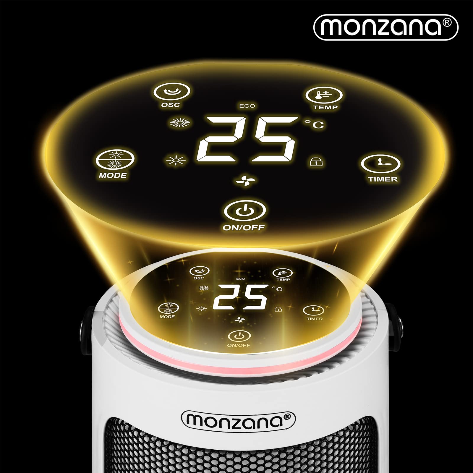 MONZANA Keramik Heizlüfter 2000W 4 Betriebsmodi 15-35°C Oszillation Timer Fernbedienung Elektroheizung weiss