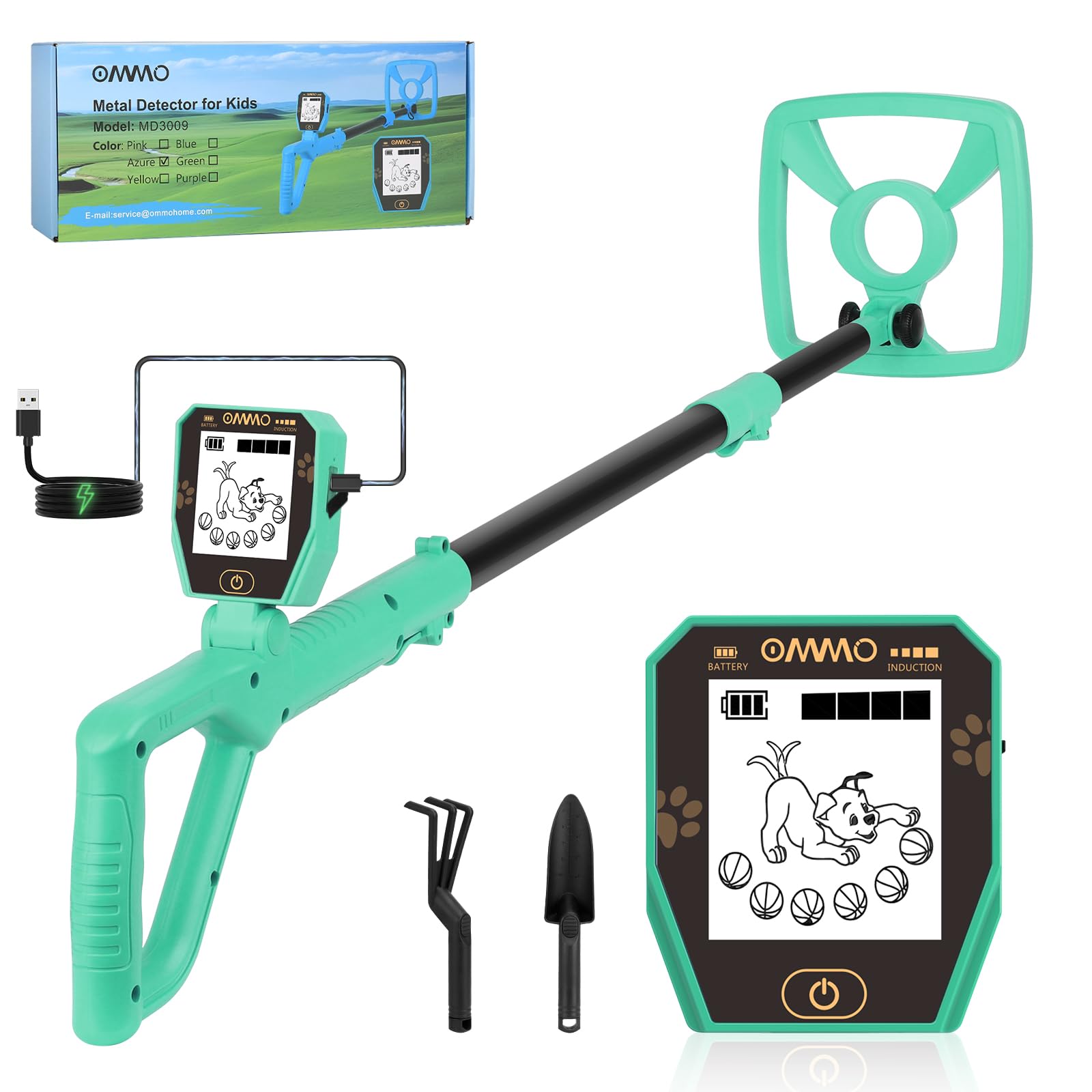 OMMO Kids Metal Detector with Funny LCD Display, Adjustable Height(Blue)