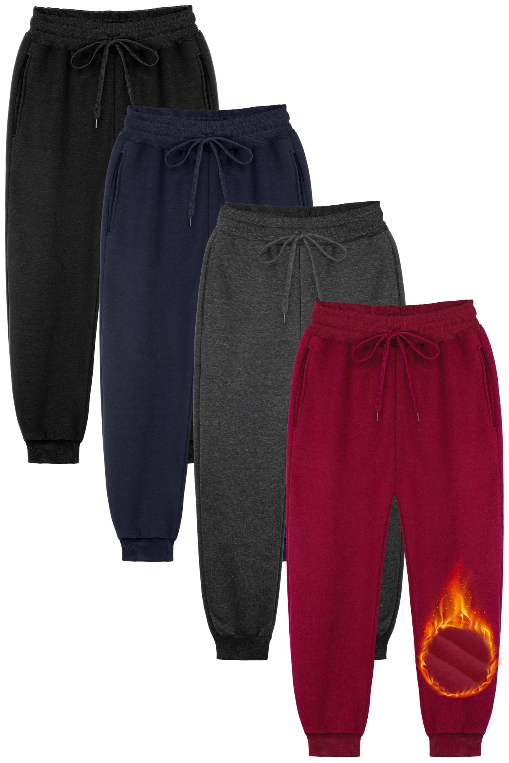 Resinta4 Pack Boys' Athletic Sweatpants Fleece Active Sweatpants with Pockets Drawstring Jogger Sweatpants