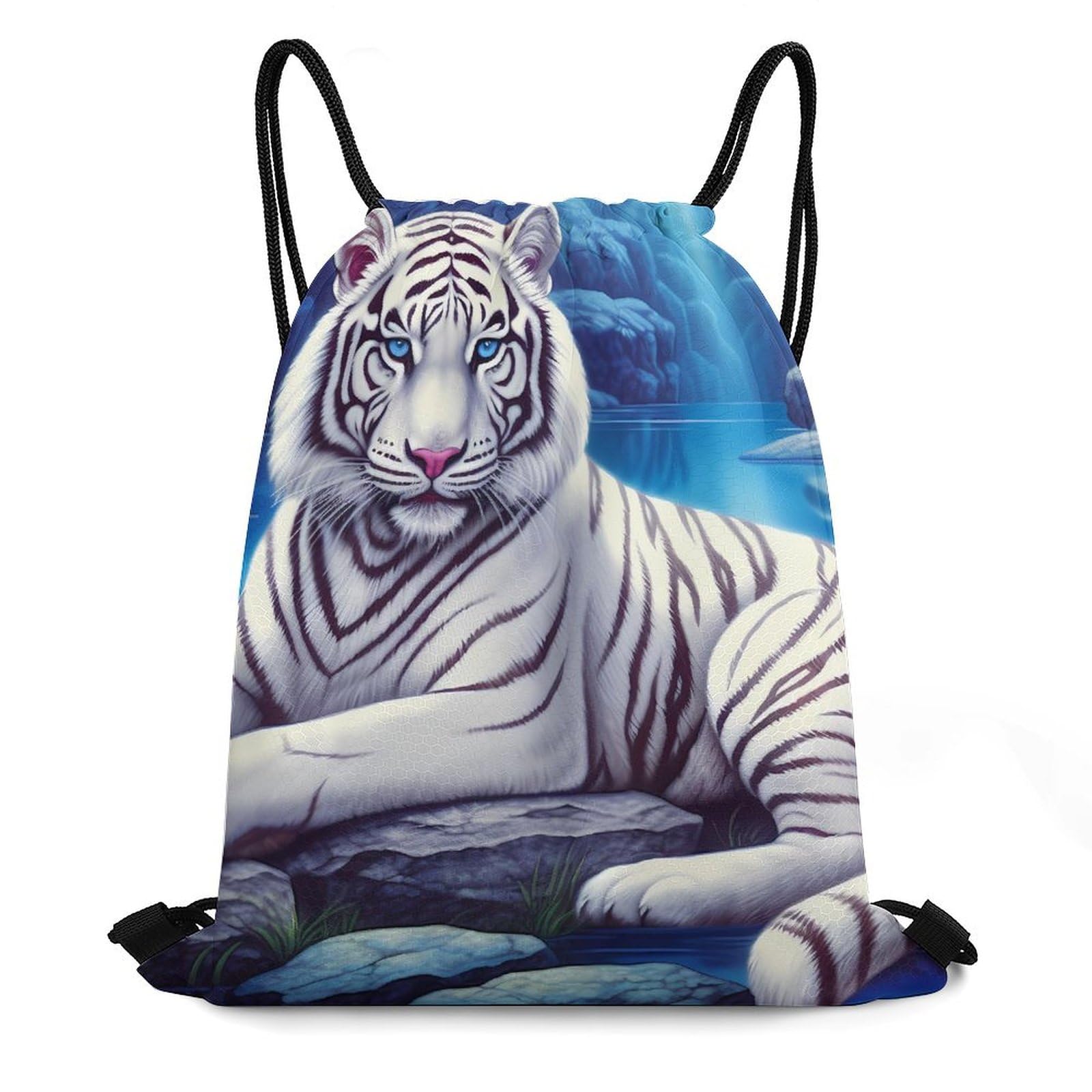 Wildlife Siberian White Tiger Drawstring Backpack Durable Sport Gym Bags Daypack for Men Women 35 * 42cm