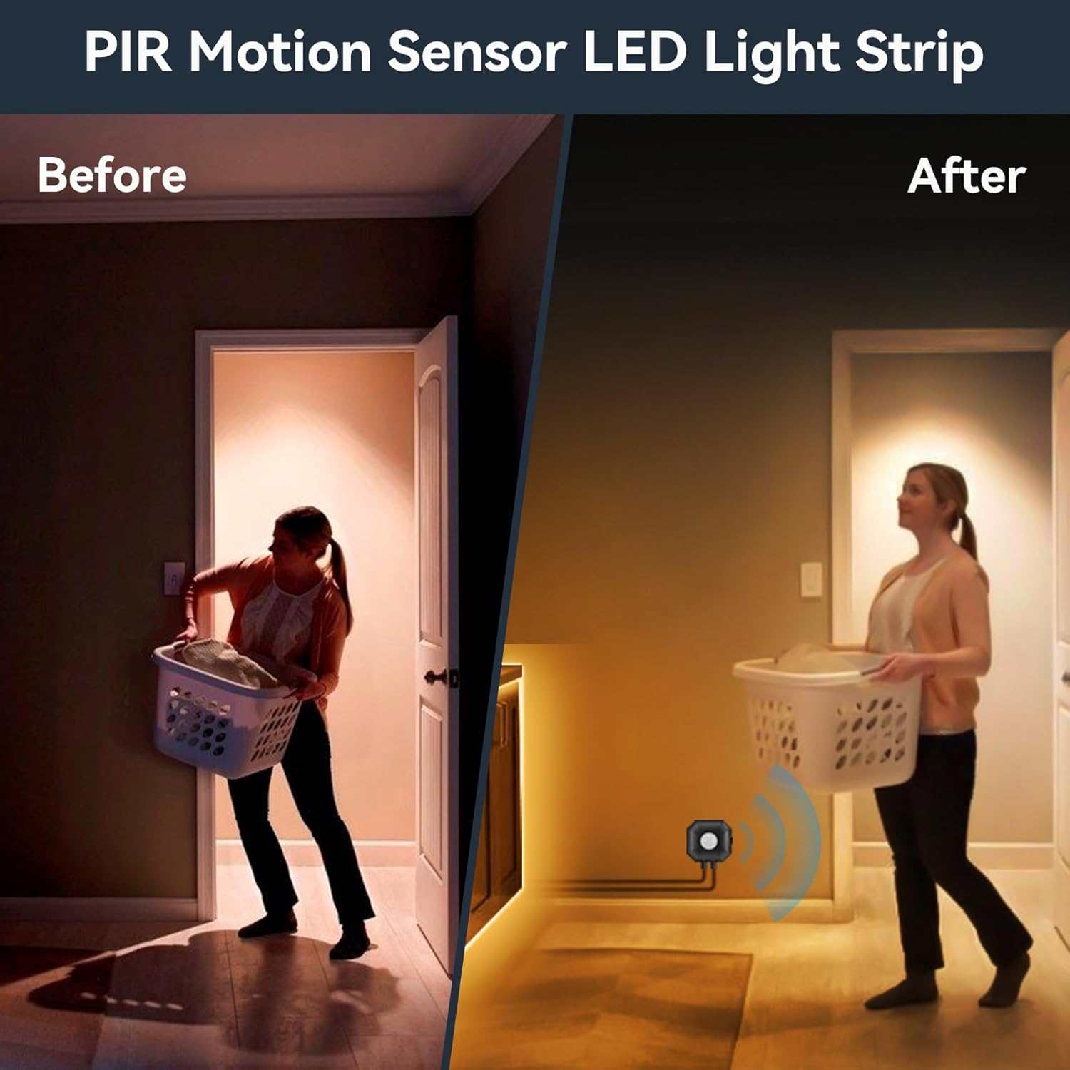 Motion Activated LED Strip Lights, 2x9.8Ft Warm White LED Strip Motion Sensor Under Bed Lights with Auto Shut-Off Timer, USB Powered Motion Sensor Light Strips Indoor for Bedside Cabinet Stair Closet