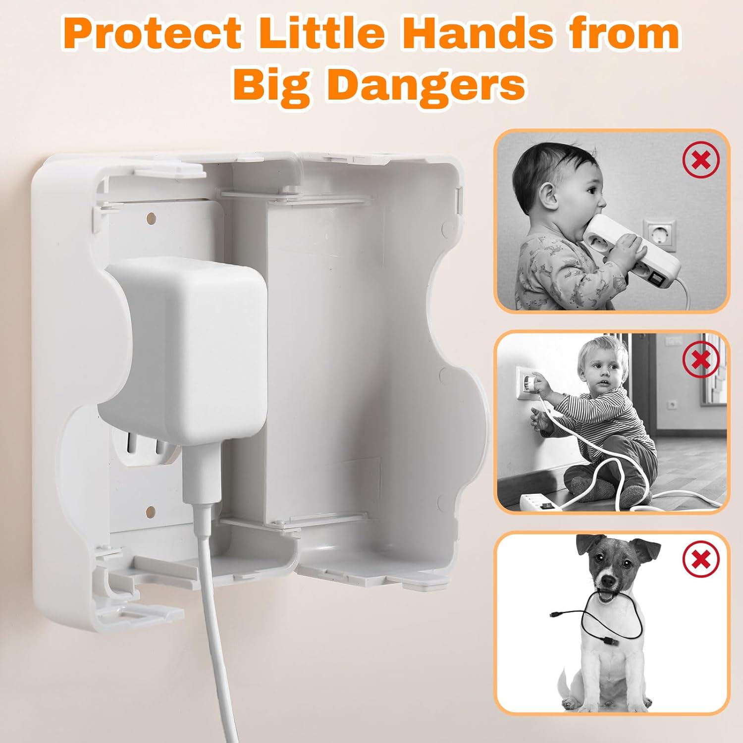 8 Pack Safety Outlet Cover Box Wall Outlet Cover for Baby Proofing Extra Large Electrical Plugs and Adapters Receptacle Box Receptacle Protector with Childproof Lock & Cable Management