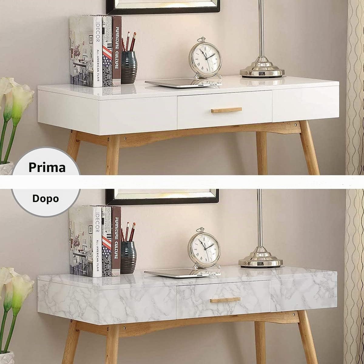 Mercoy Carta Adesiva per Mobili 40cmX10m Carta da Parati Marmo Bianco/Grigio Pellicola Adesiva per Mobili Vinile Impermeabile Autoadesivo Decorativa Pareti Cucina Bagno