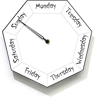 Day of The Week Clock - Heptagon White Wall Clock - Week Days Clock - Fun Clock Gift - Retirement Gift Idea - Optional RGB LED 5V Backlit