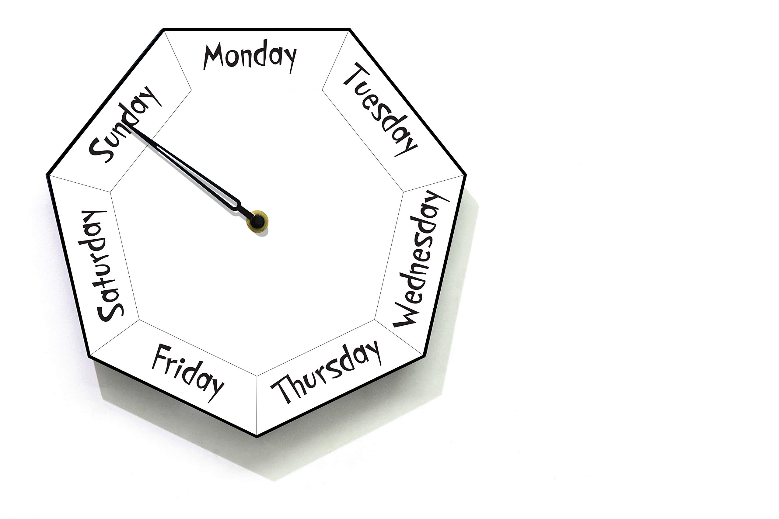 Day of The Week Clock - Heptagon White Wall Clock - Days Countdown Clock - Retirement Gift Idea - Funny Clock Gift - Optional RGB LED 5V Backlit