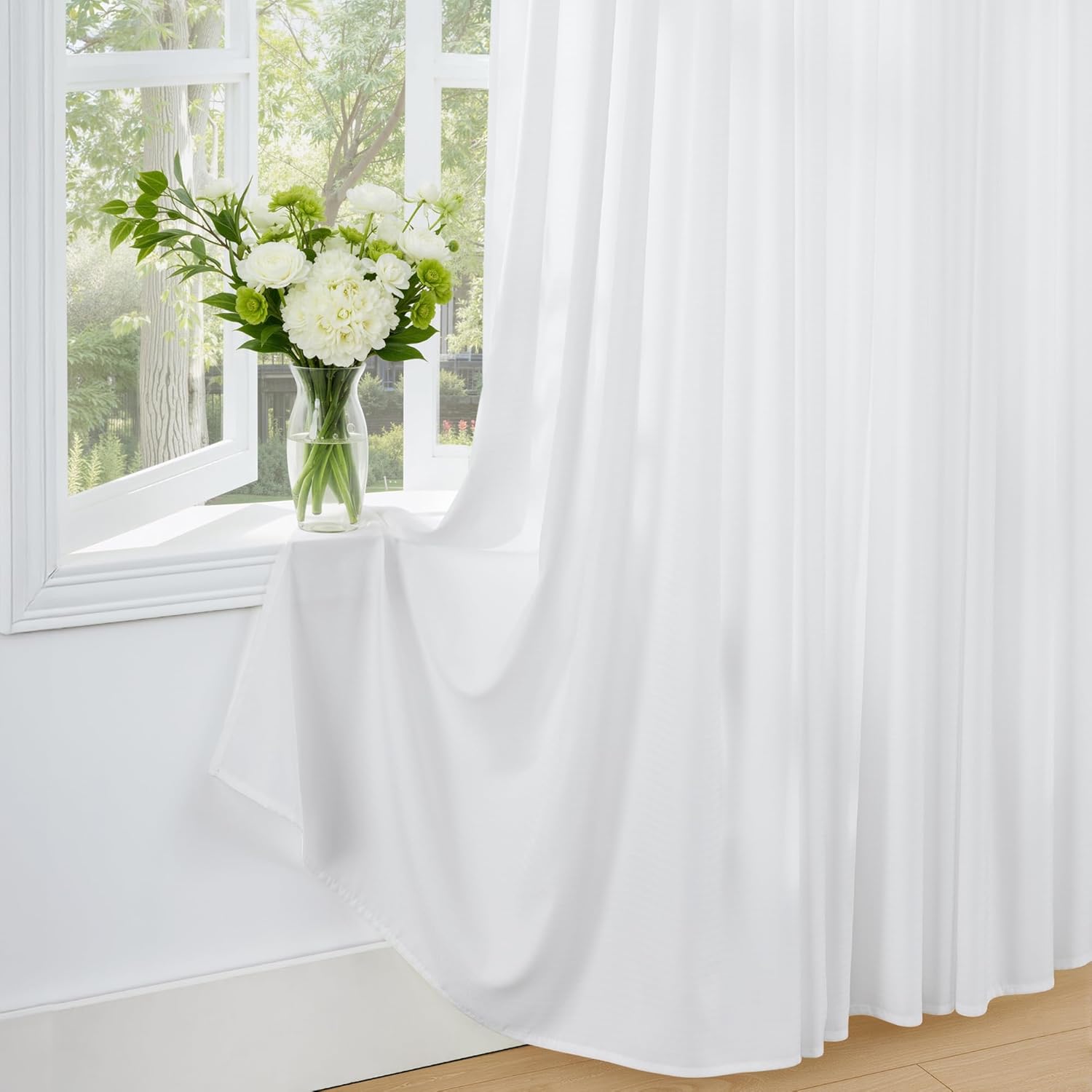 PONY DANCE Non-See-Through White Privacy Sheer Curtains 108 inches Length, 2 Panels Set Rod Pocket Fish Bone Pattern Farmhouse Semi Light Filtering Window Drapes for Bedroom Living Room, 52" Wide