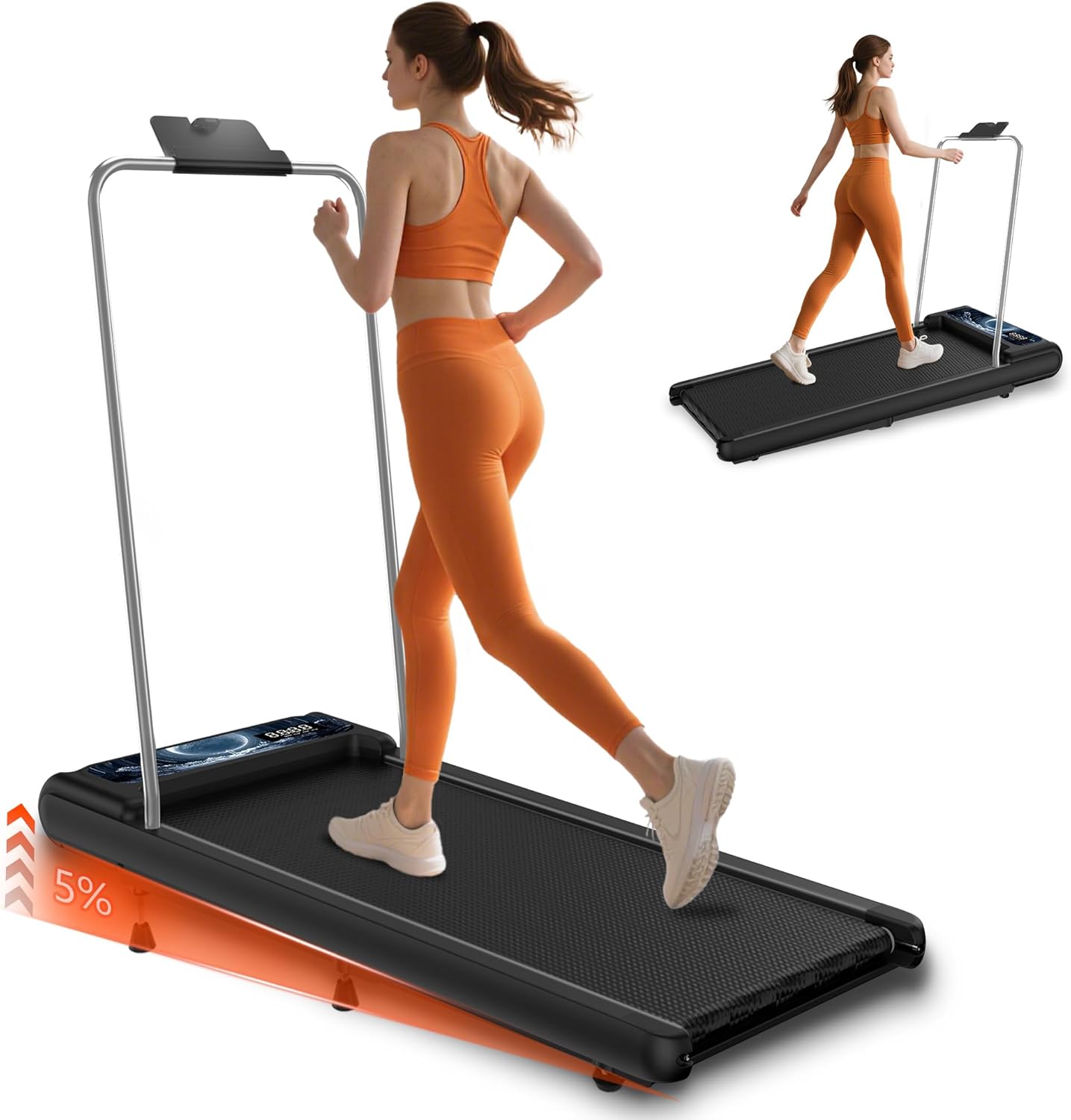 Under Desk Treadmill,2 in 1 Treadmill with Removable Handle for Home&Office,Walking Pad with Remote Control and LED Display，APP