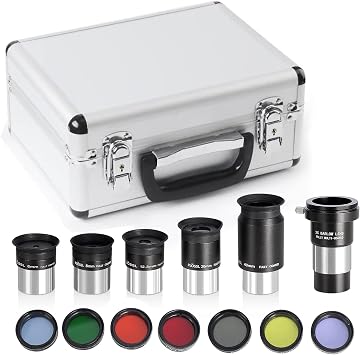 CelticBird 1.25" Eyepiece and Filter Set with a Carry Case-Telescope Accessory Kit 13 Piece - 5pcs Plossl Eyepieces & 5pcs Color Filters & a 2X Barlow Lens & a Moon Filter & a Polarizing Filter