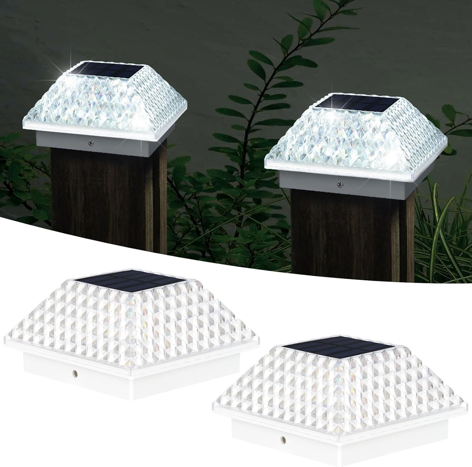 Taylor & Brown 6 Pack Solar Post Lights Solar Lights Outdoor Garden Post Lamp, Plastic Fence Deck Lights Waterproof Landscape Fence Post Cap Lamp for 3.5x3.5 4x4 Posts Patio Garden Decoration