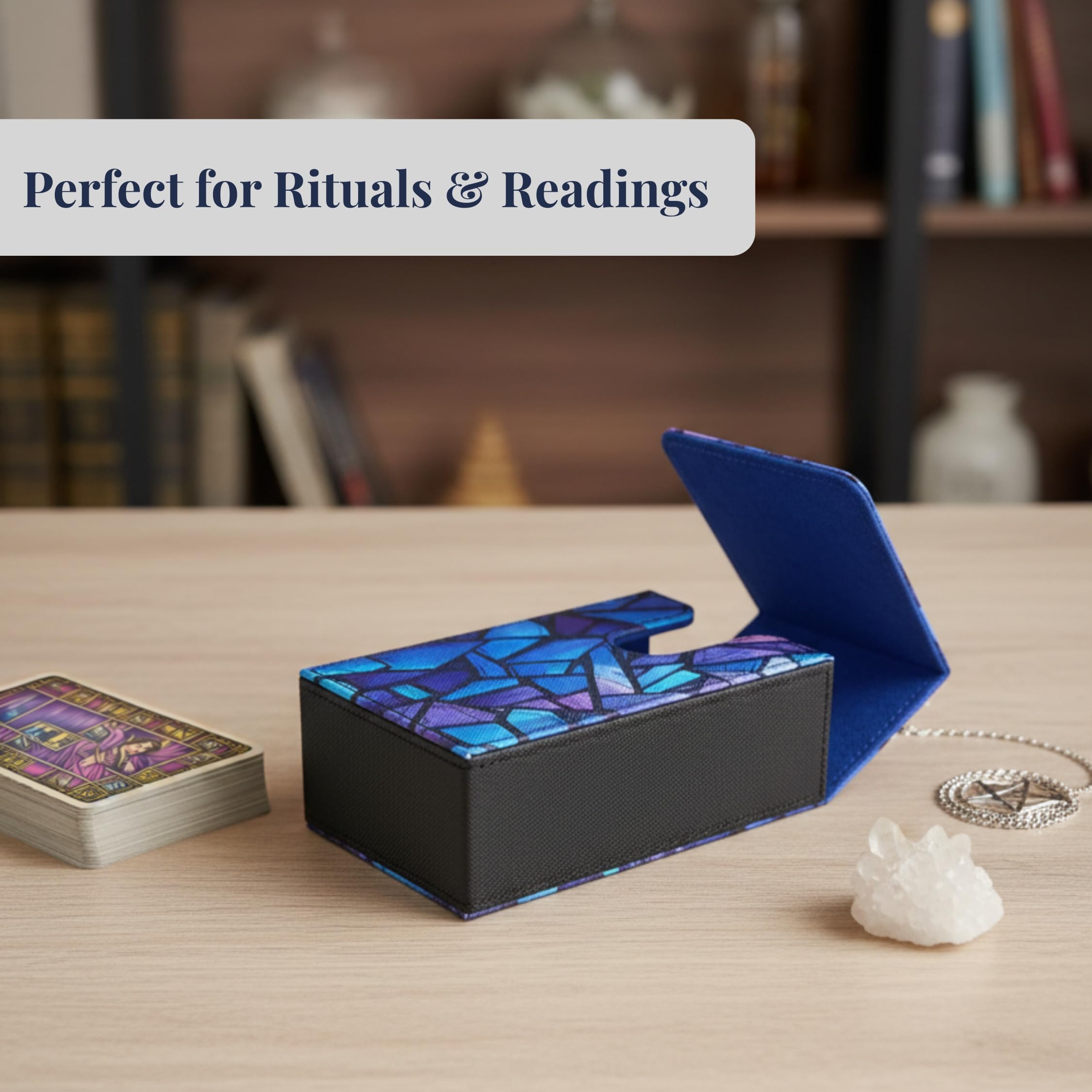 Boltquan Tarot Card Holder with Blue Interior, Fold-Top Case with Magnetic Lid Closure, Fits Standard Tarot Decks - Image 4