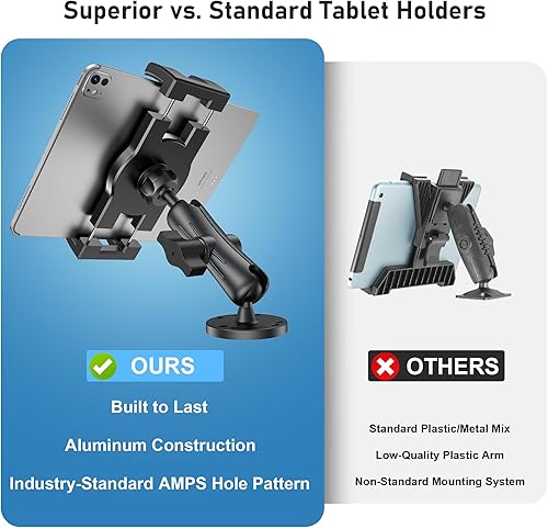 Miniatura 6 de Soporte de tableta industrial para camión y vehículo, base de taladro resistente, soporte para iPad para automóvil, brazo de aluminio ajustable,