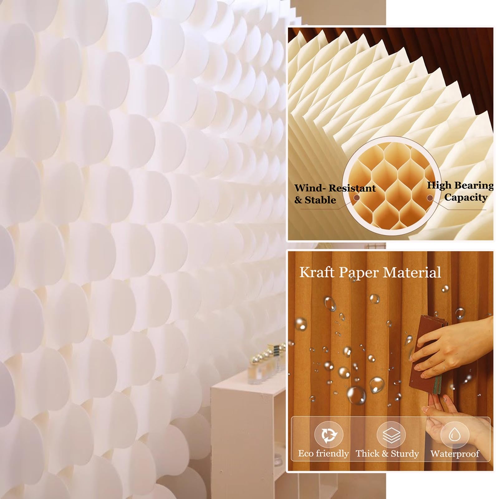 Biombo Separador Retractable Room Divider Folding Partition Privacy Screens, Modern Indoor DIY Decorative Paper Wall Partitions for Home Office Room Restaurant(400x180x43 cm)