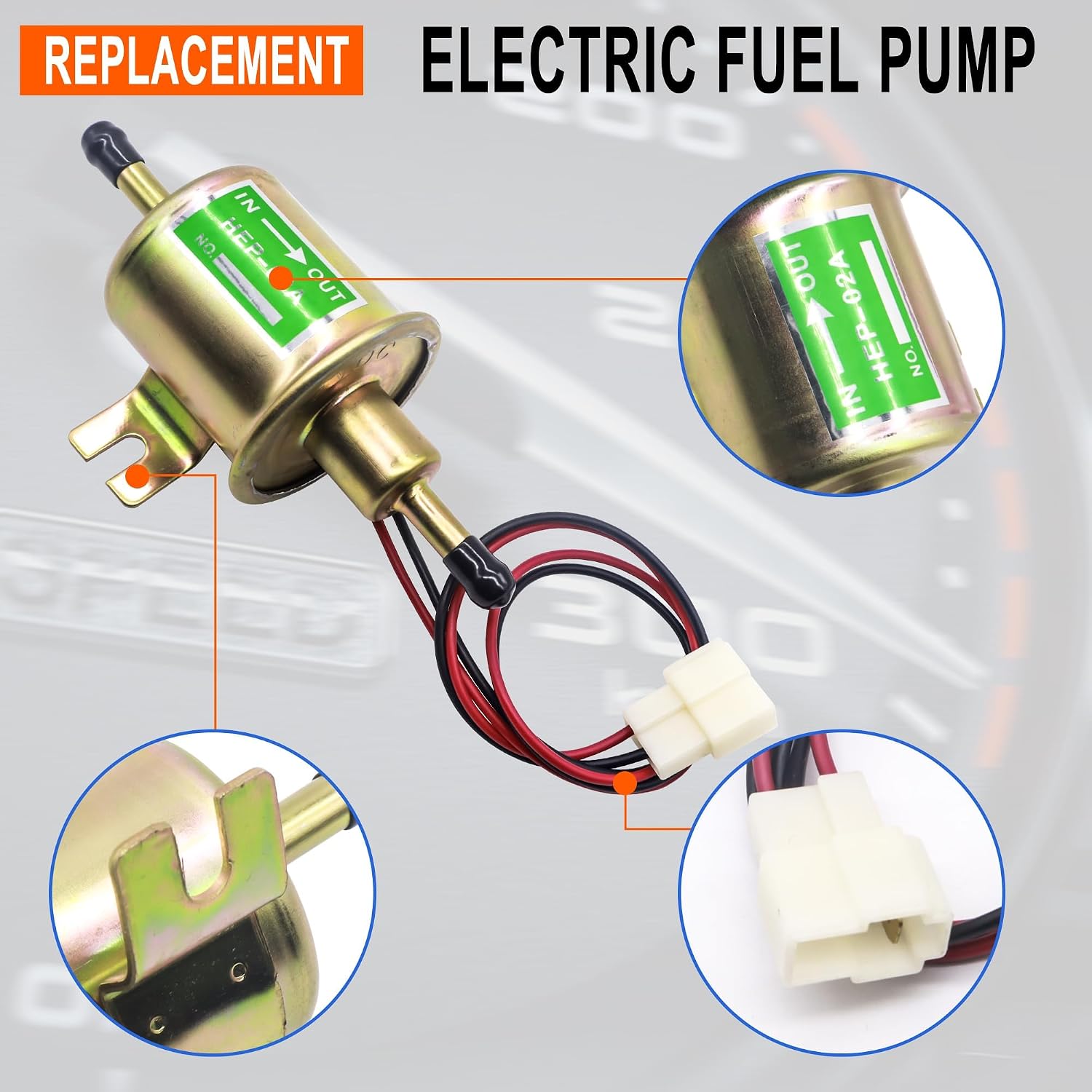 Electric Fuel Pump 12V, Universal Low Pressure 12 Volt Transfer Inline Fuel Pump Electric Transfer Gas Diesel Fuel Pumps 4-7psi for Motorcycle Lawn Mower Carburetor ATV Trucks HEP-02A HEP02A