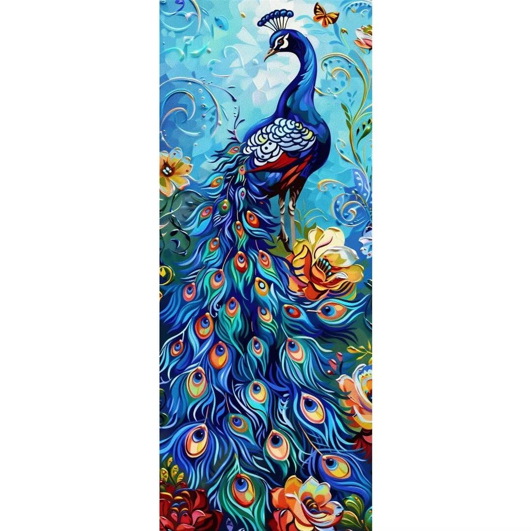 Peinture par Numéro Adulte Débutants, DIY Kits de Peinture à L'huile Peintures par Numéros Acryliques avec 3 Pinceaux Paint by Numbers Peinture Kit, pour Décoration Intérieure- Paon Fleur 40x110cm
