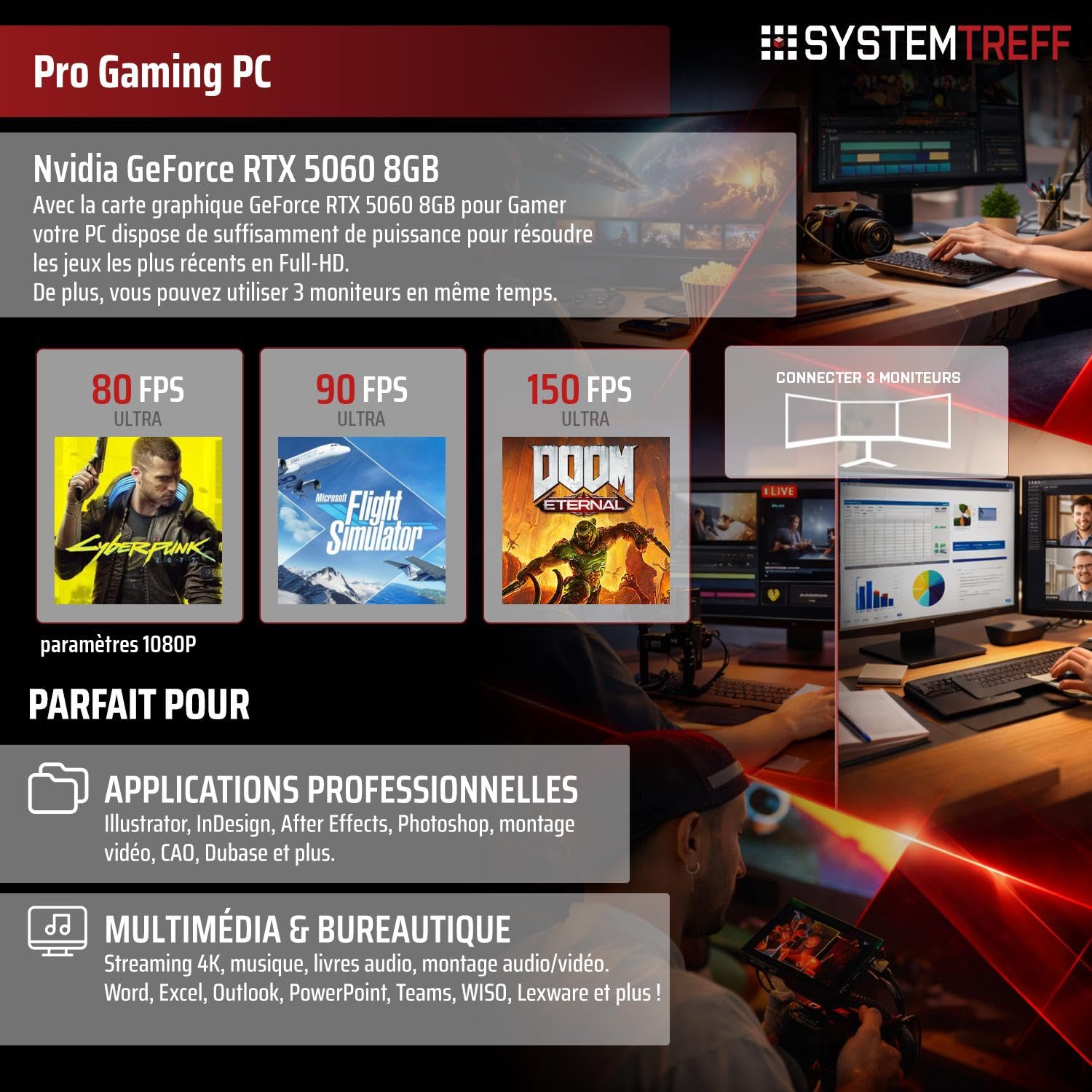 SYSTEMTREFF PC Gamer - Intel Core i5-12400F - RTX 5060 8Go