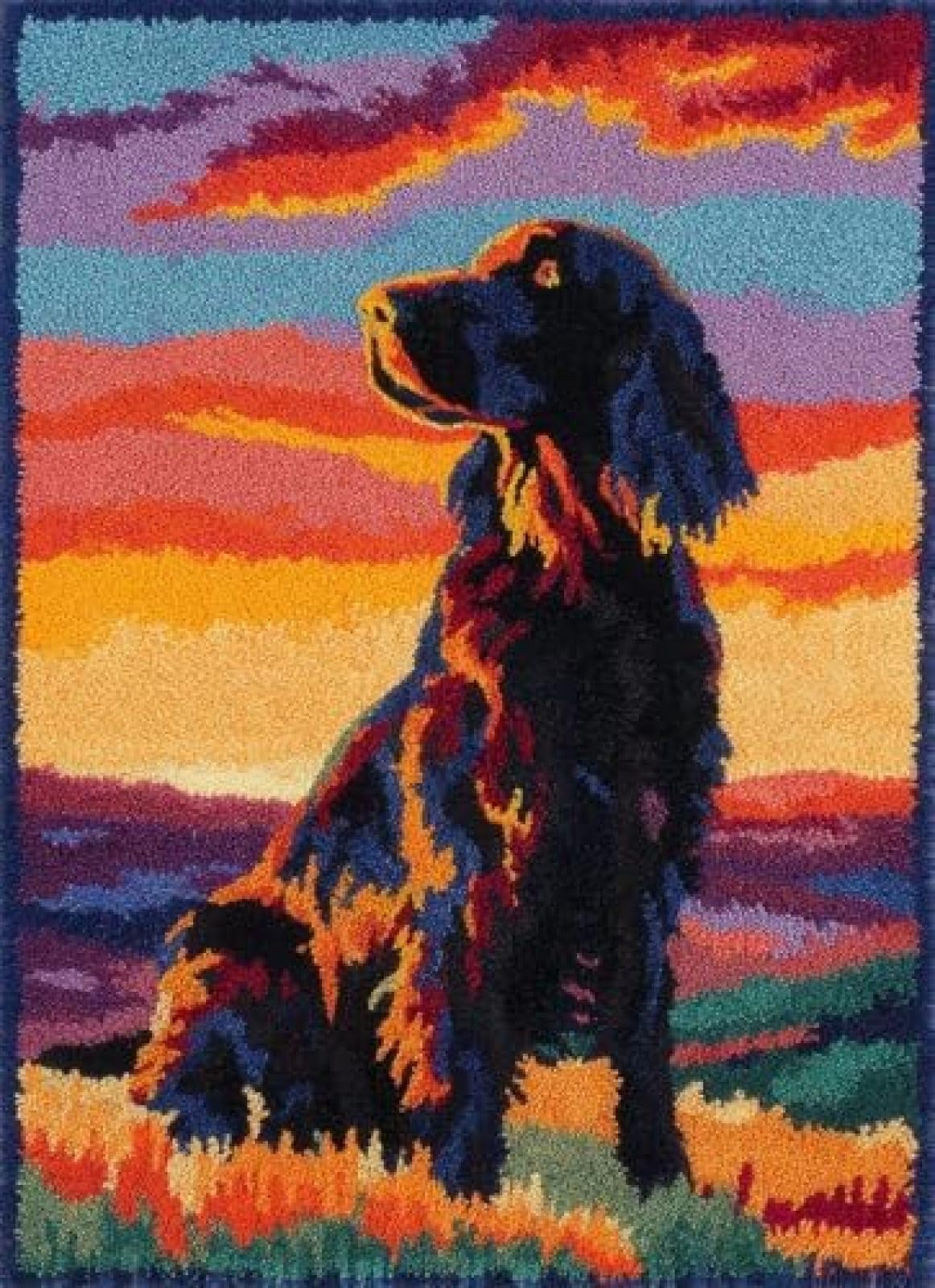 XDEGHUANGSS Latch Hook Rug Kit English Setter Dog Sit Under Sunset with Pre-Printed Mat Cover DIY Cushion Crochet Yarn Hooking Craft Set for Floor Decor 38x52cm-4