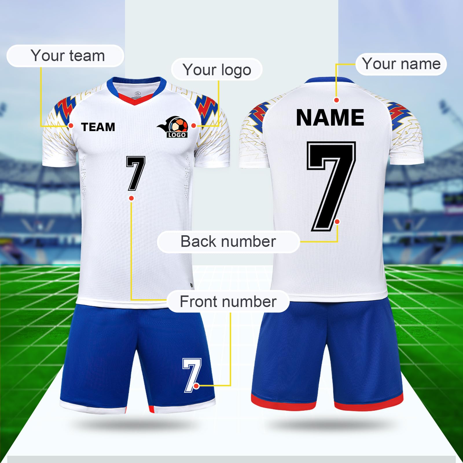 Personalized Soccer Jersey Set for Men Women Custom Soccer Uniform Boys and Girls Light Blue