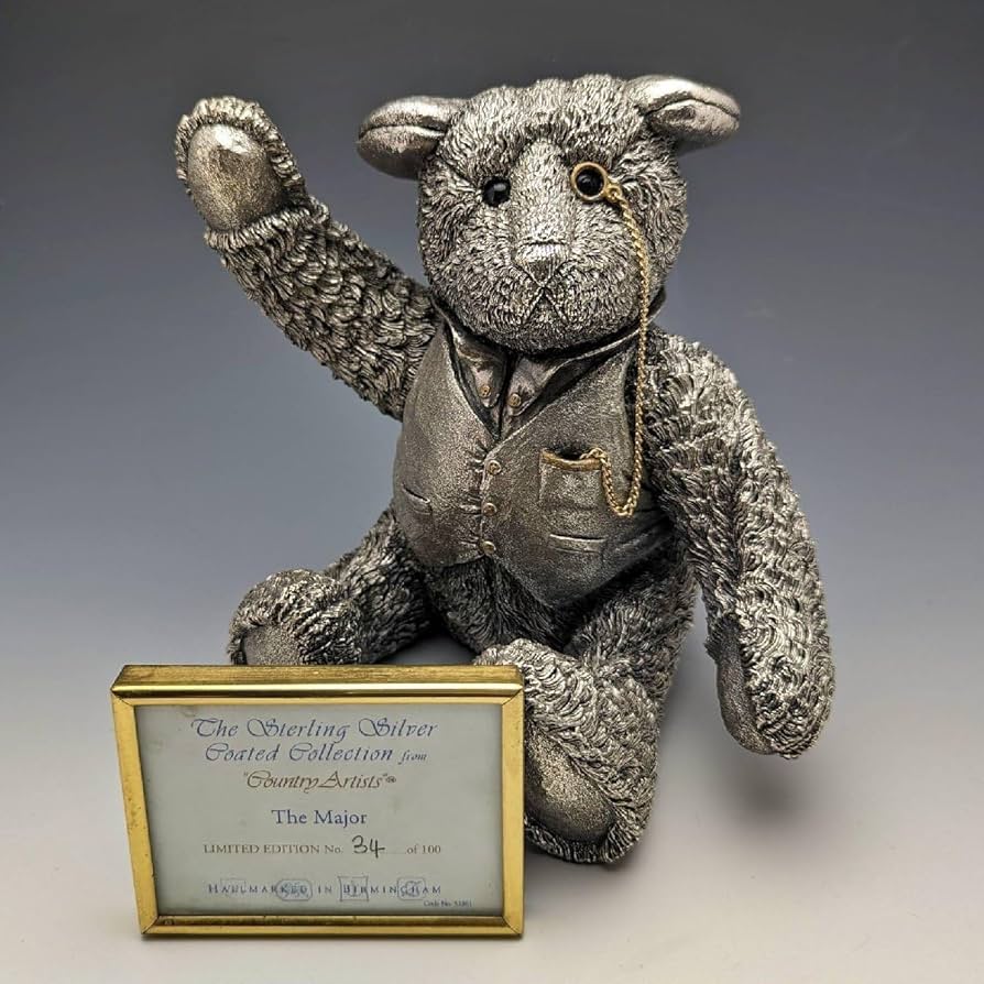 カントリーアーティスト社 テディベア 純銀張り彫刻 フィギュリン 501g 英国 英国 カントリーアーティスト社 テディベア 純銀張り彫刻