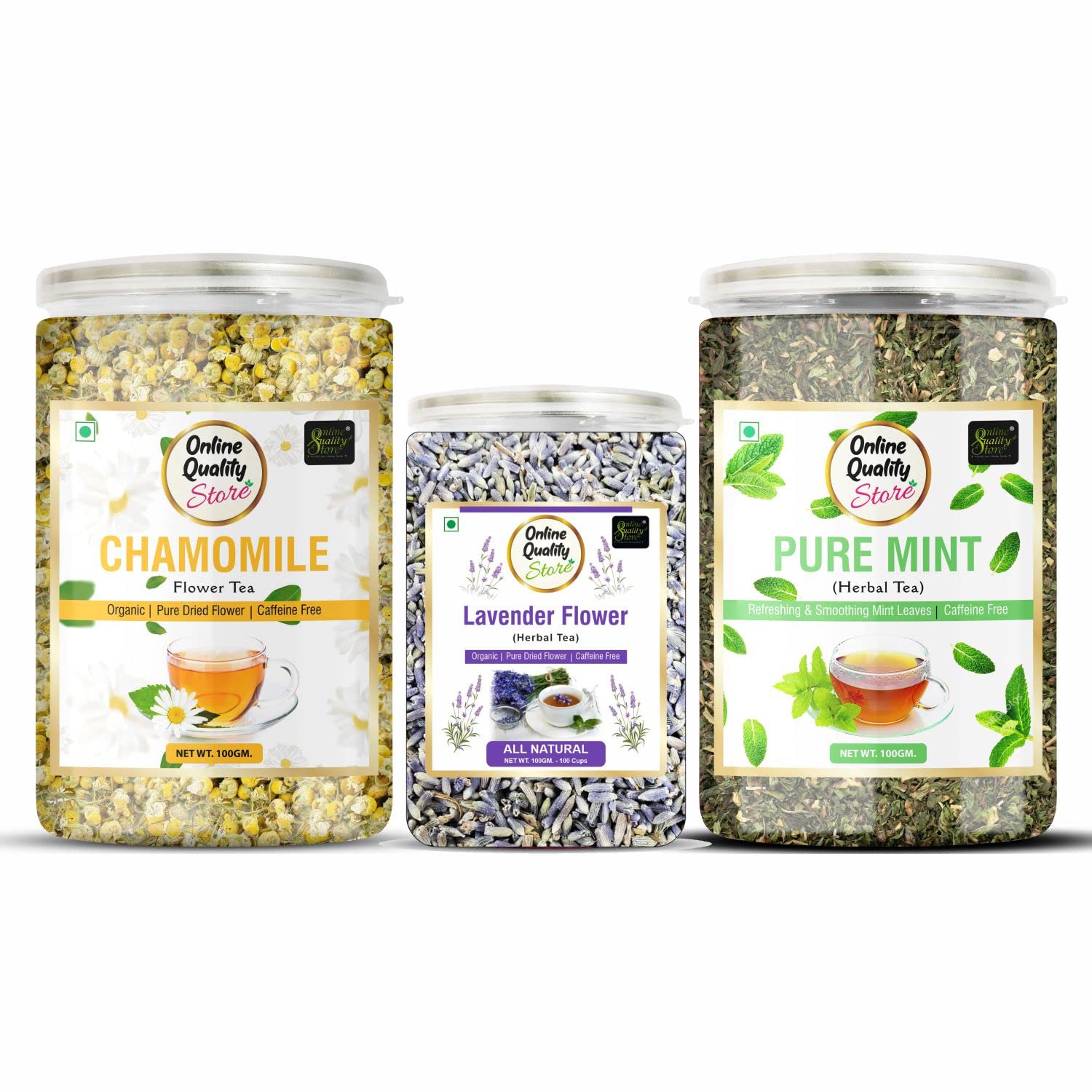 Online Quality Store Combo Pack of Chamomile Flower Tea(100g) + Lavender Tea (100g) + Mint Tea(100g)| Chamomile Tea & Lavender & Mint Herbal Tea| Boost Immunity| Detox Tea| Sleep Tea & Stress Relief (B0BVL8B36G) Amazon Price History, Amazon Price Tracker
