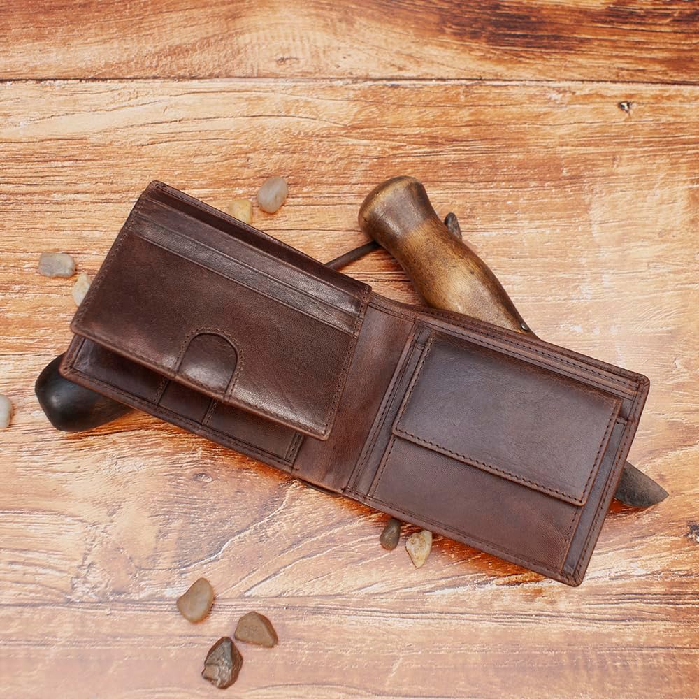 Mens RFID Blocking Bifold Wallet Supple Top Grain Leather Secure and Durable Extra Capacity Billfold with 11 Credit Cards Slots, Flip Up ID, Tight Stitching, Quick Thumb Push Access in Grizzly Brown - Image 3