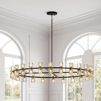 Black Modern Crystal Chandelier,Adjustable Height,40-Lights Fixture