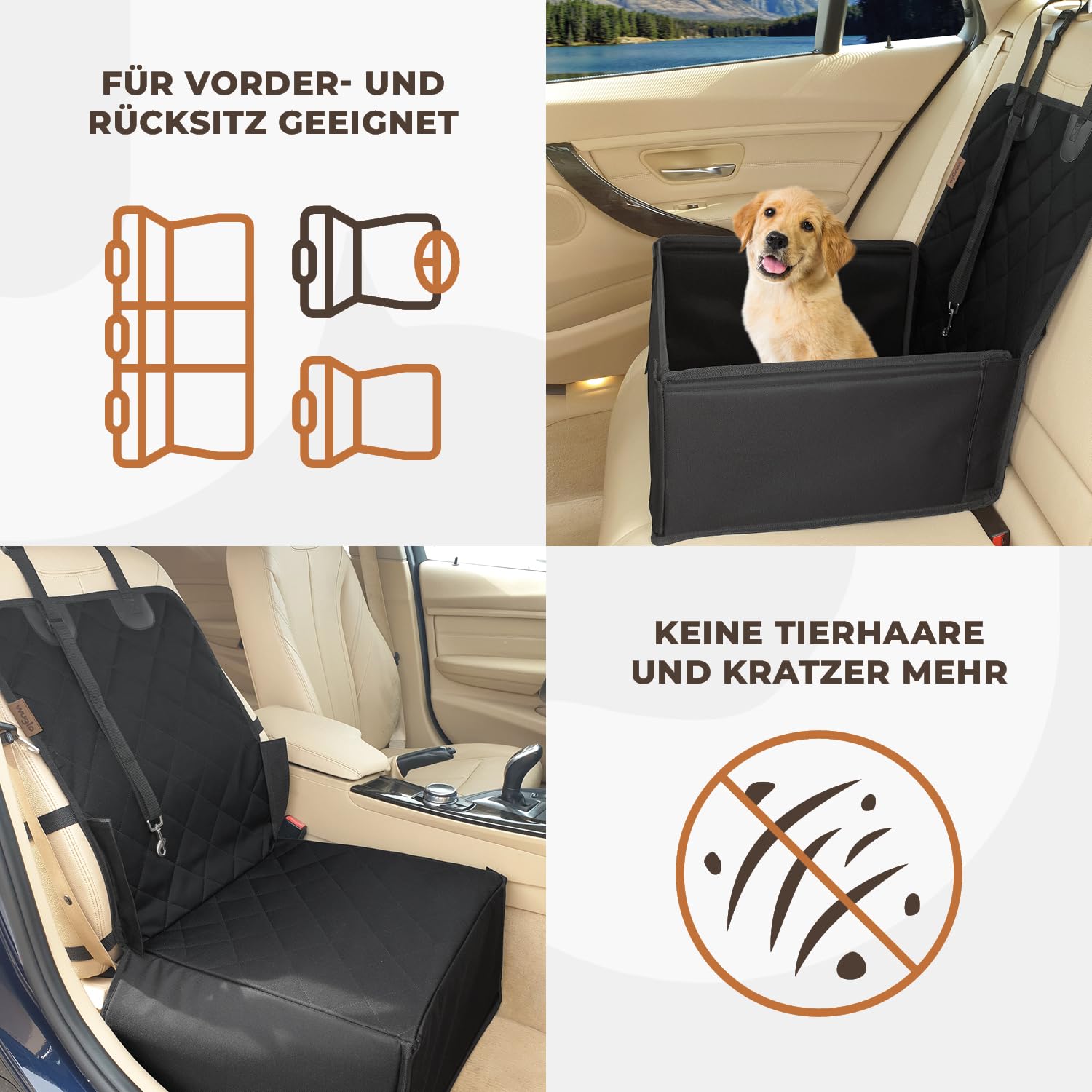 WUGLO Extra Stabiler Hunde Autositz – Hochwertiger Auto Hundesitz für kleine Hunde bis 12 kg – Verstärkte Wände und 3 Gurte – Wasserdichter Hundeautositz für Rück- und Vordersitz