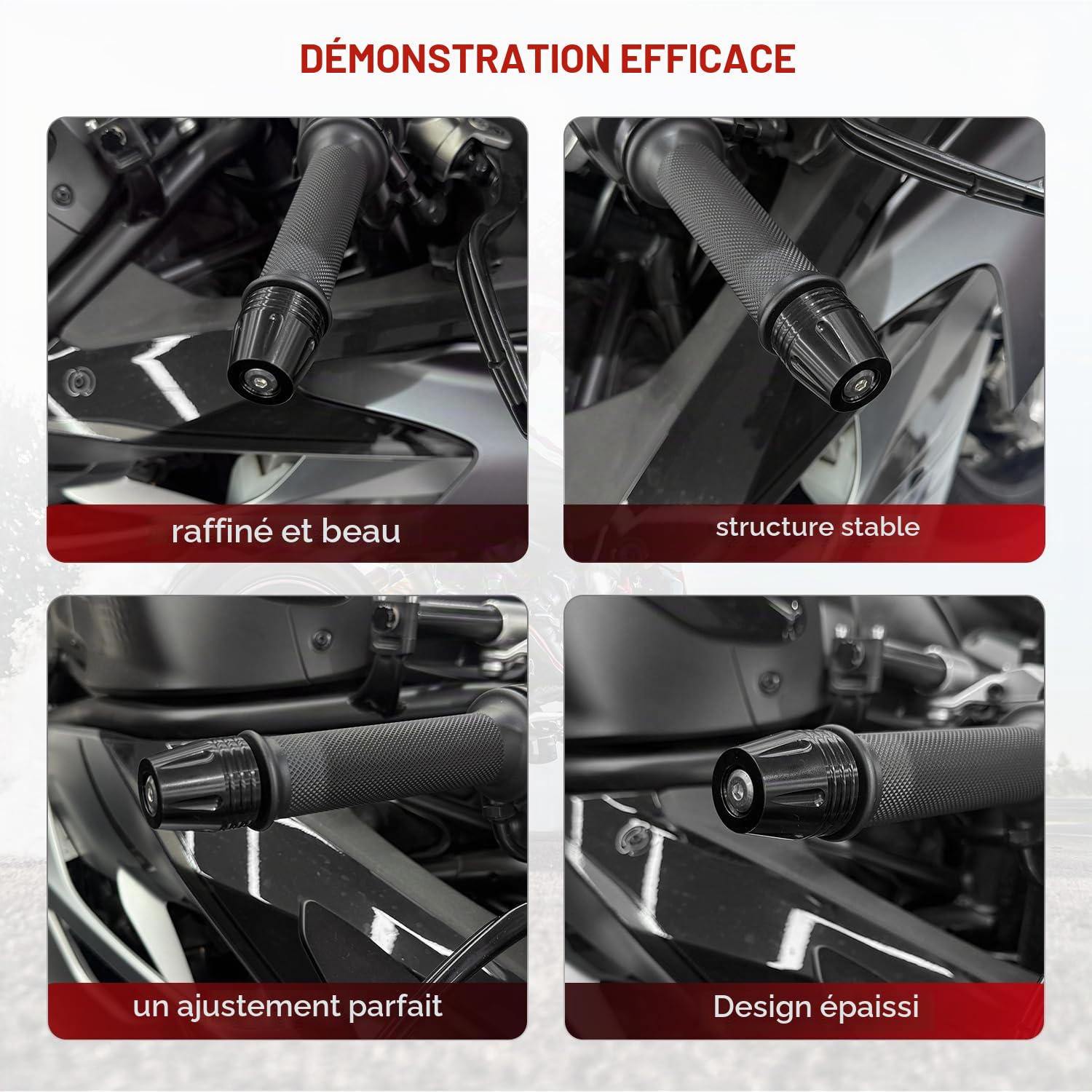 Moto Embout Guidon,Bouchon d'extrémité de guidon moto CNC en aluminium Pour Kawasaki, Yamaha, Honda, Suzuki, Aprilia, Ducati, CFMOTO et les motos avec un diamètre intérieur de 16-22 mm (noir)