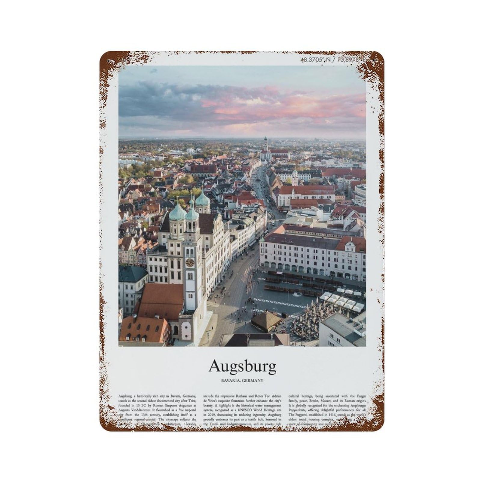 xiaoxiaoshen Augsburg Bavaria, Germany City Scenery Wall Decor Art Metal Tin Poster Modern Home Decor Art Home Bar Shop Decorations Vintage Sign 40x30cm