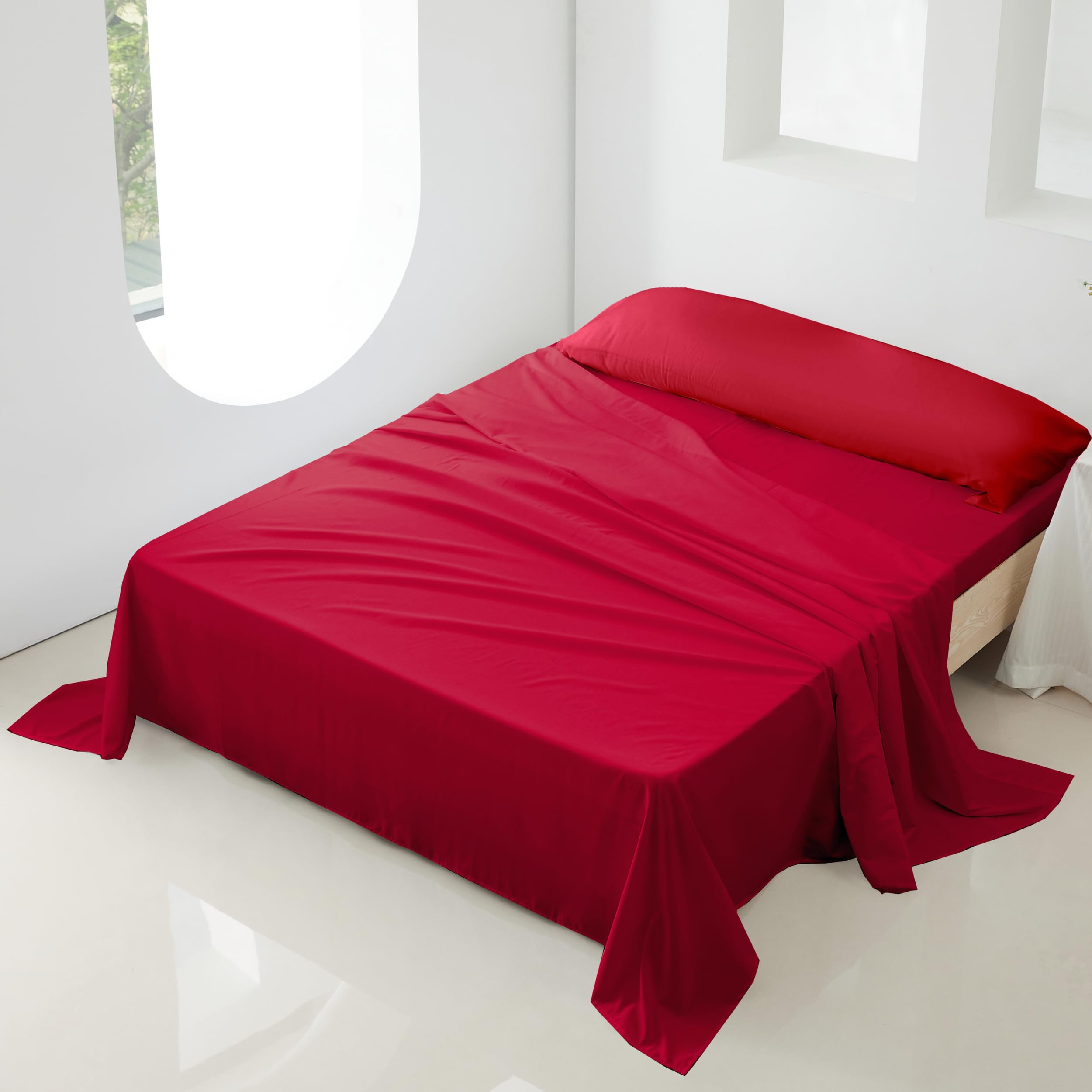 Sábanas 135x190 - Juego de Sábanas 3 Piezas - 100% Microfibra Suave y Transpirable - Sábana Bajera Ajustable, Encimera y Funda Almohada - Ropa de Cama Ligera (Burdeos)