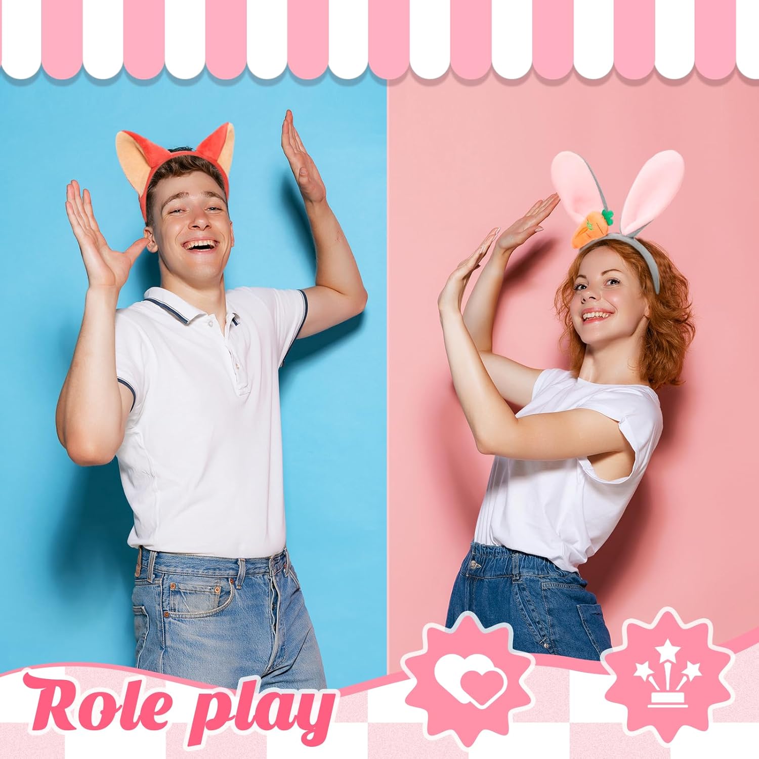 2 Pcs Fox Ears Headband for Halloween Rabbit Bunny Ear Headband Hair Accessories Halloween Party Supplies - Image 3