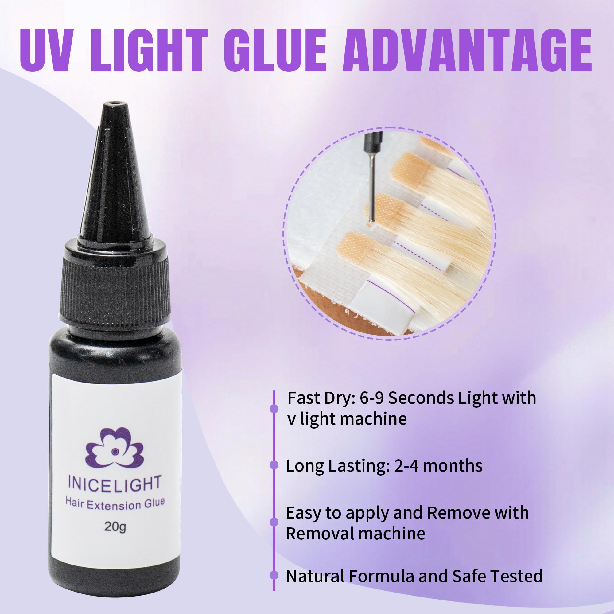 V Light Hair Extension Kit with UV Lamp & Glue - Quick Dry Human Hair Set Amazon.com : V Light Hair Extensions Kit Mini– Portable LED  main image 2