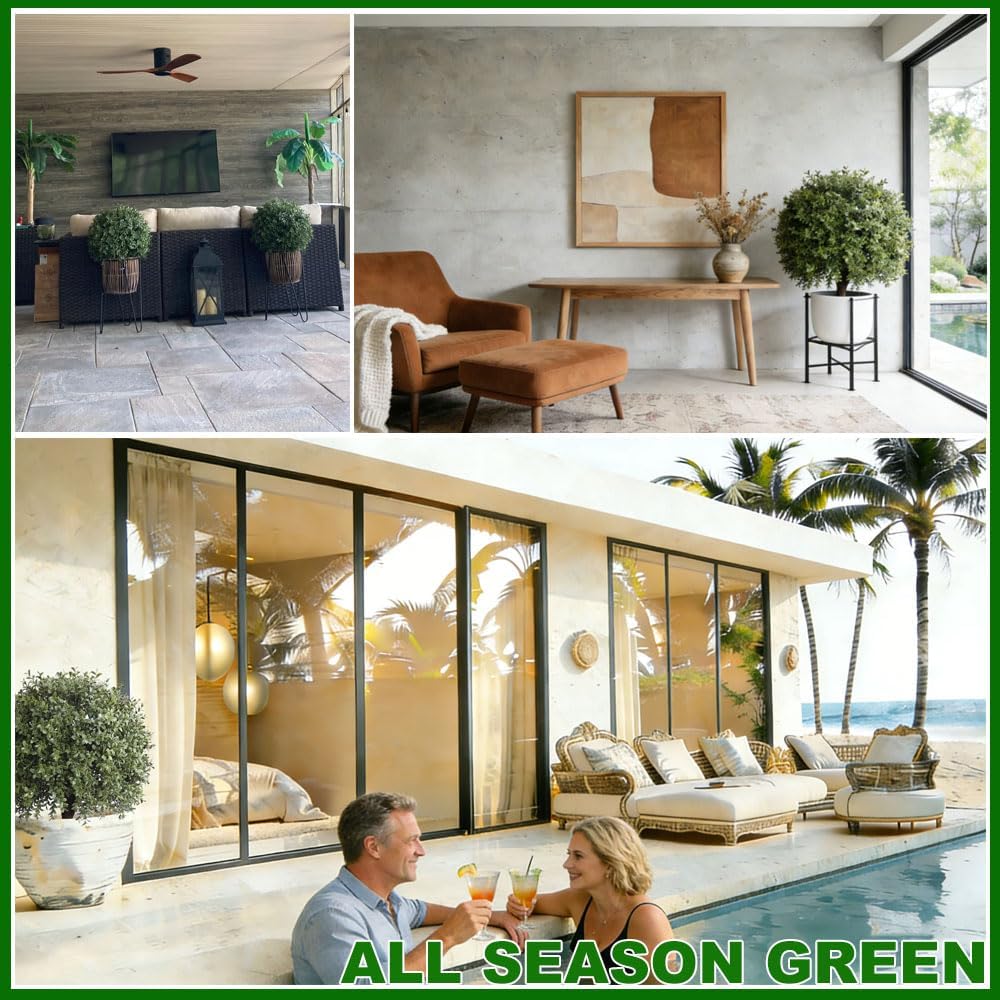 ALL SEASON GREEN 2'T 18''W Boxwood Ball Artificial Topiary Trees Potted Faux Outdoor Plants for Home Porch Decor Set of 2 - Image 7