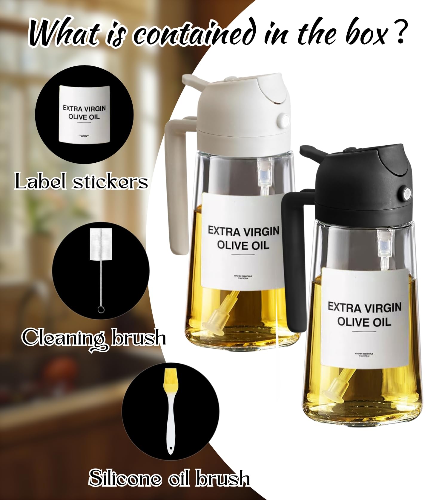 2 Pezzi Spruzzatore Olio per Friggitrice Aria 470ml,Dosatore Olio 2 in 1,Spruzzatore Olio d'oliva e Distributore Olio,Oliera Spray per Cucina, Insalata e Aceto, Accessori Cucina senza BPA,Barbecue