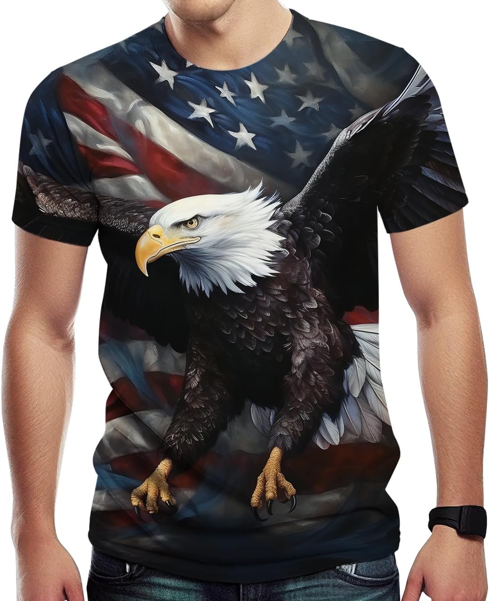 Vintage American Flag Animal Shirt T-Shirts Gorgeous Eagle Mountains Men Tee Top