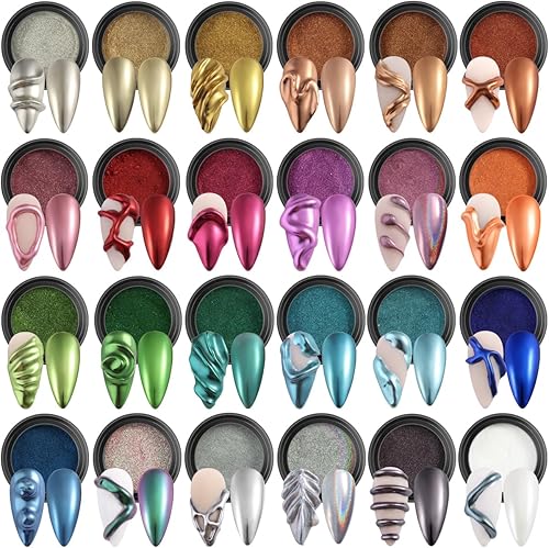 Miniatura 9 de Set de polvo de uñas cromado con perlas - 6 colores Aurora con efecto sirena para uñas, brillo nacarado, polvo de pulido blanco, set de pigmentos