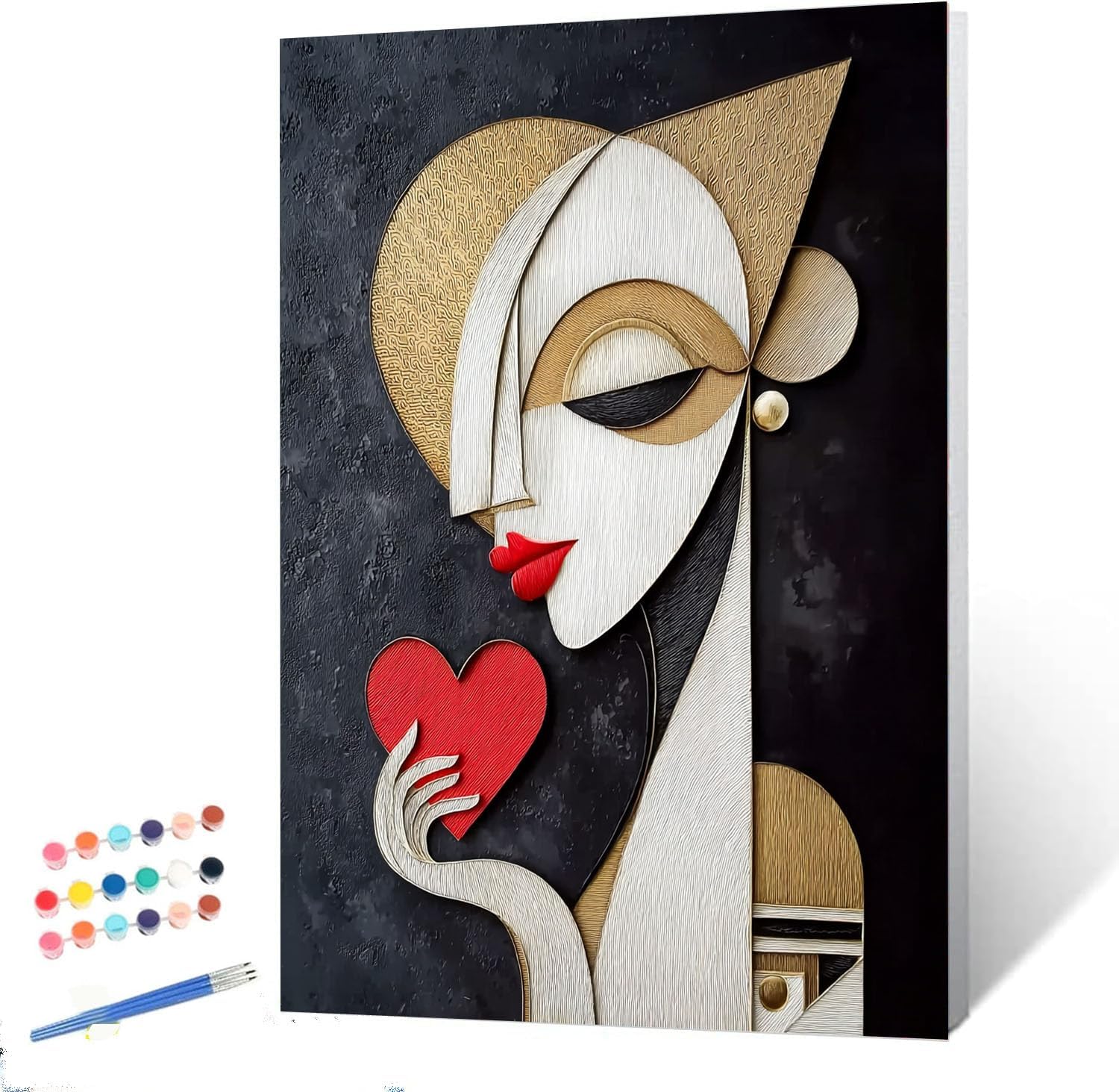 Abstract Woman Holding a Heart Paint by Numbers Kits for Adults Beginners 16x20 inch Canvas Abstract Art DIY Acrylic Oil Painting Kits Drawings for Home Decor Gift (with Frame)