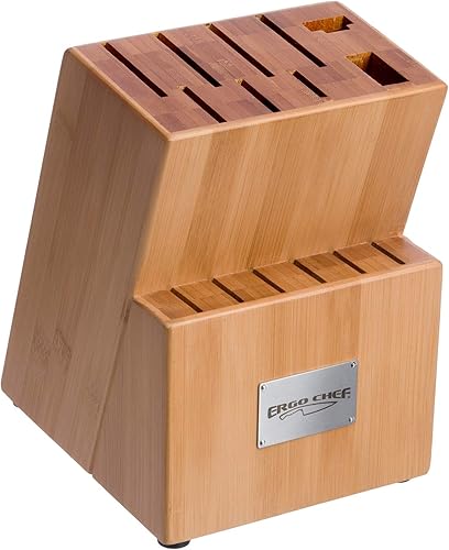 Ergo Chef Crimson Series - Bloque de almacenamiento de cuchillos de bambú con 15 ranuras para una fácil organización de la cocina, cuchillos no