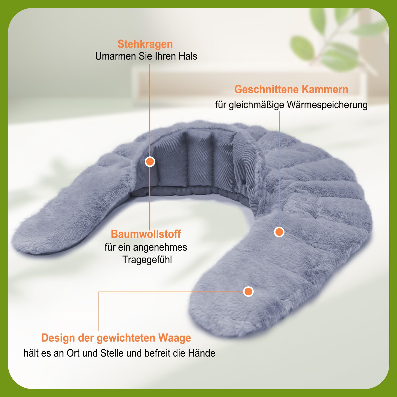 Cojín de huesos de cereza para microondas, cuello y hombro, gris