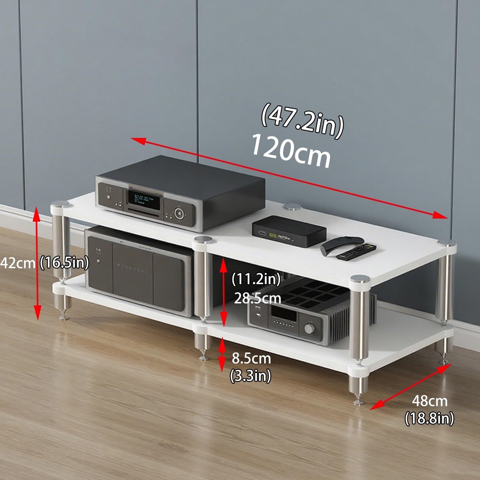Teak Corner AV stojak - 2-warstwowa półka wizualna na konsole do gier kina domowego i odtwarzaczy płyt - stylowa szafka wideo do przechowywania TV Box