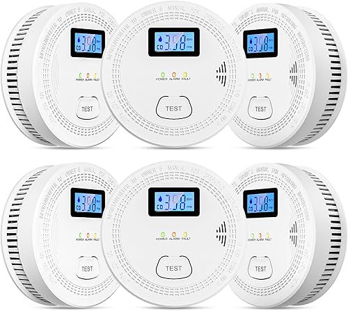 6 paquetes, 2 en 1, detector de monóxido de carbono de humo, detectores de monóxido de carbonoalarma de humo, alarma de 85 dB, lectura de pantalla