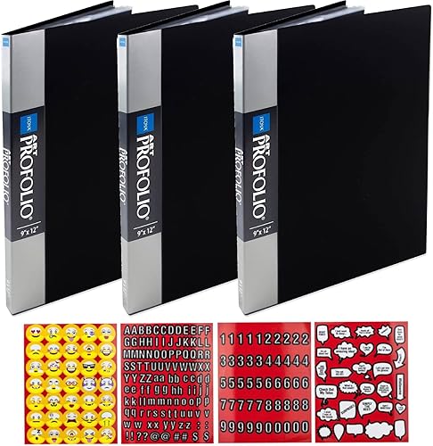 Itoya Art Profolio - Libro de exhibición de almacenamiento original de 9 x 12 pulgadas IA-12-9 cantidad de 3 calcomanías de emoji