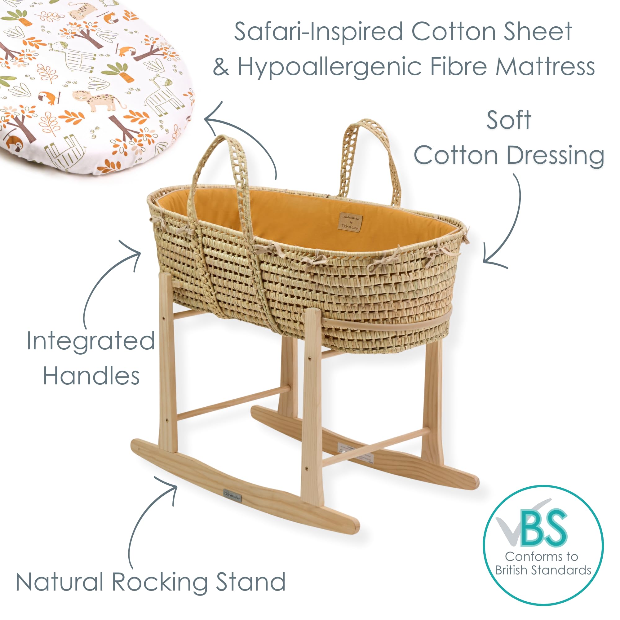 Clair de Lune Couffin et Support en Palmier Biologique, Jaune