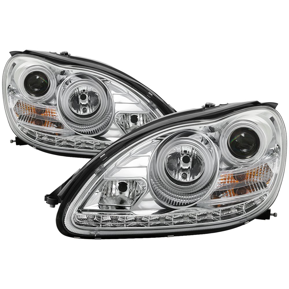 LED DRL Headlights for Mercedes Benz S-Class 03-06 - Chrome / Clear Lens