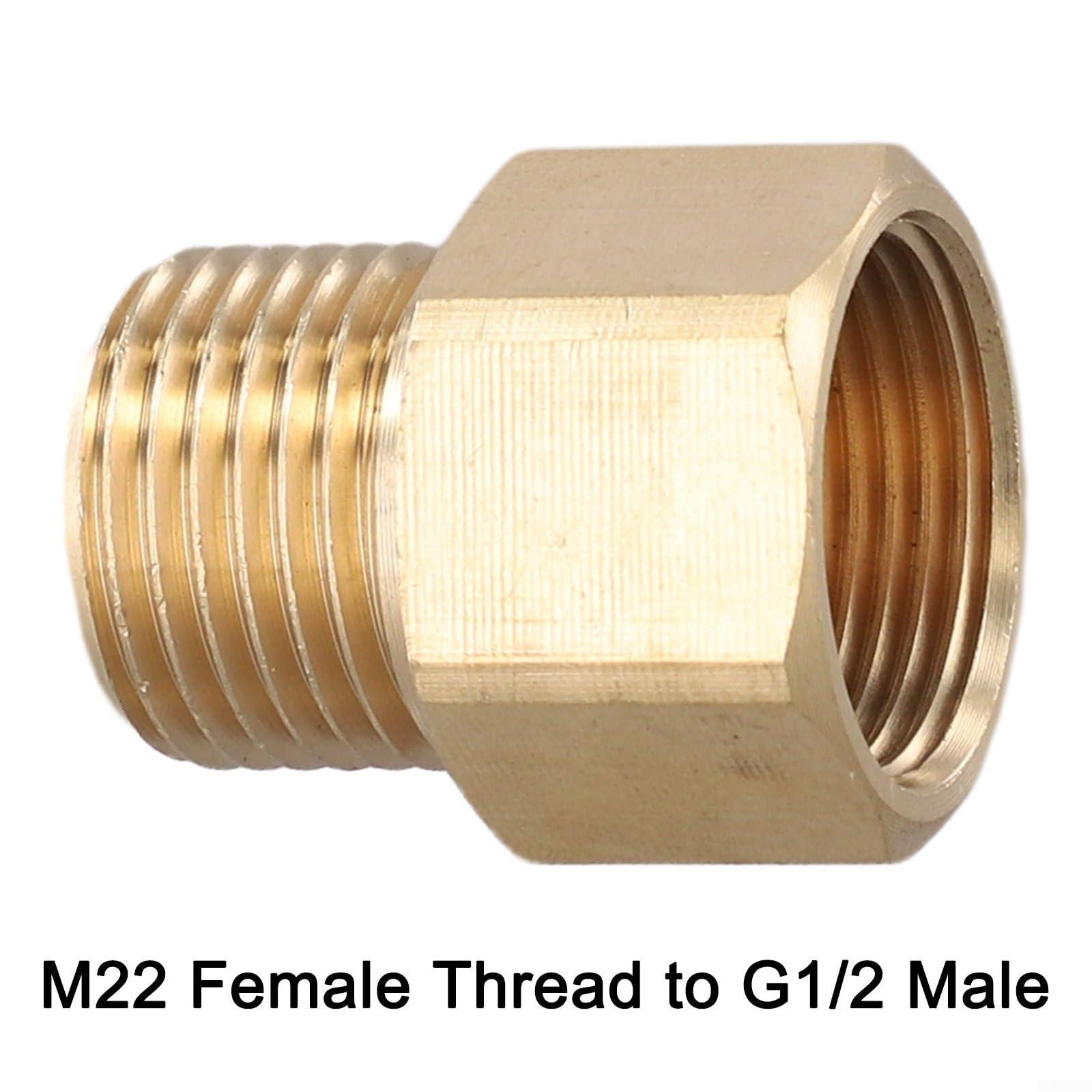 1 adattatore M22 da 14 mm femmina a G1/2 maschio, in ottone, connettore per idropulitrice elettrica per lancia per tubo flessibile, 4500 PSI da giardino e patio