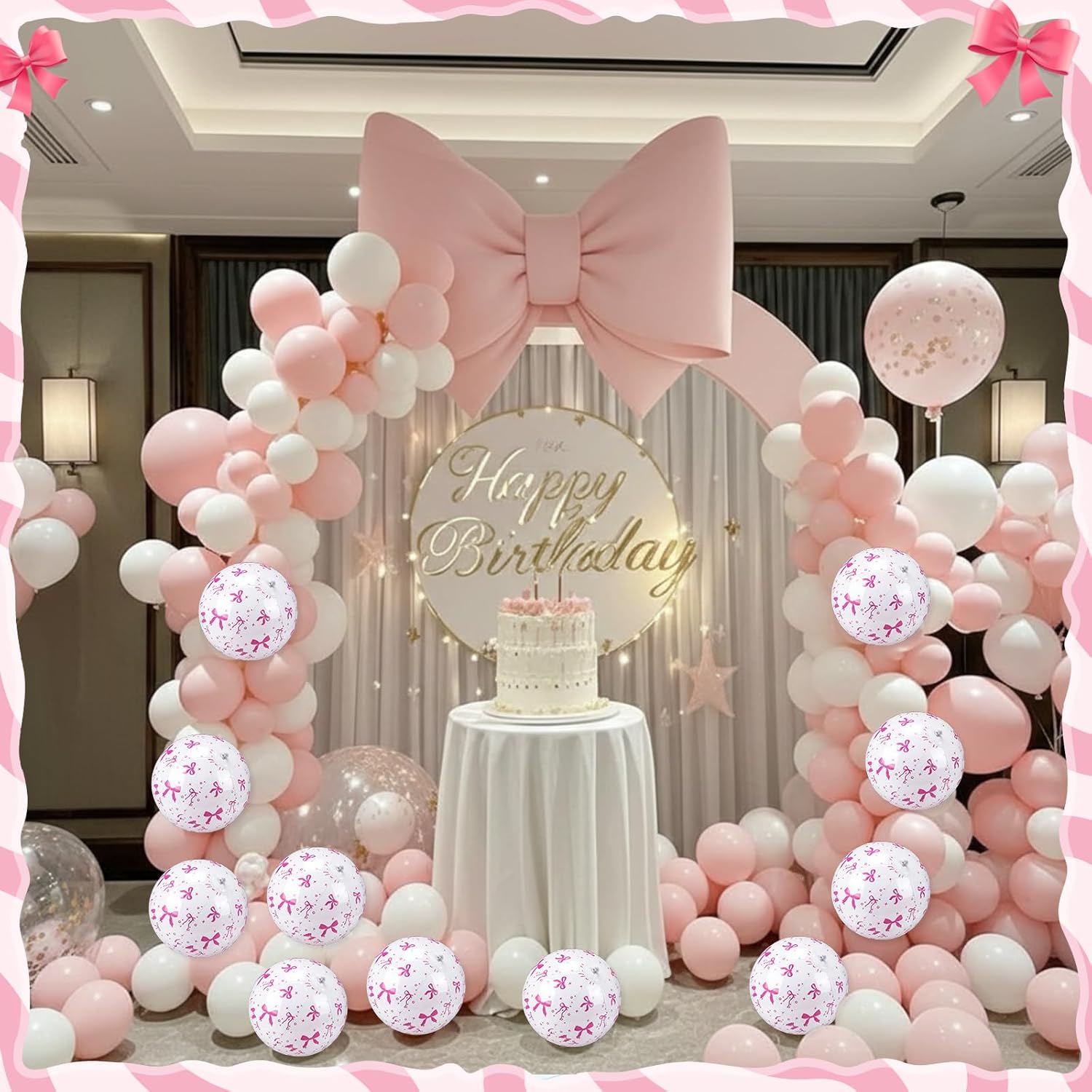 Civaner 12 Pcs Pink Bow Beach Ball 7.87 Inches Inflatable Beach Ball for Bow Party Favors Summer Swimming Pool and Beaches Game Coquette Gifts for Pink Themed Birthday Party