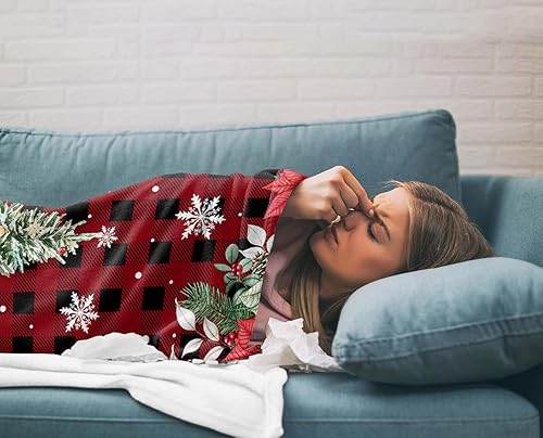 Miniatura 4 de Manta de franela suave con diseño de Papá Noel, perros y perros Golden Retriever, manta de forro polar de franela suave a cuadros rojos y negros,