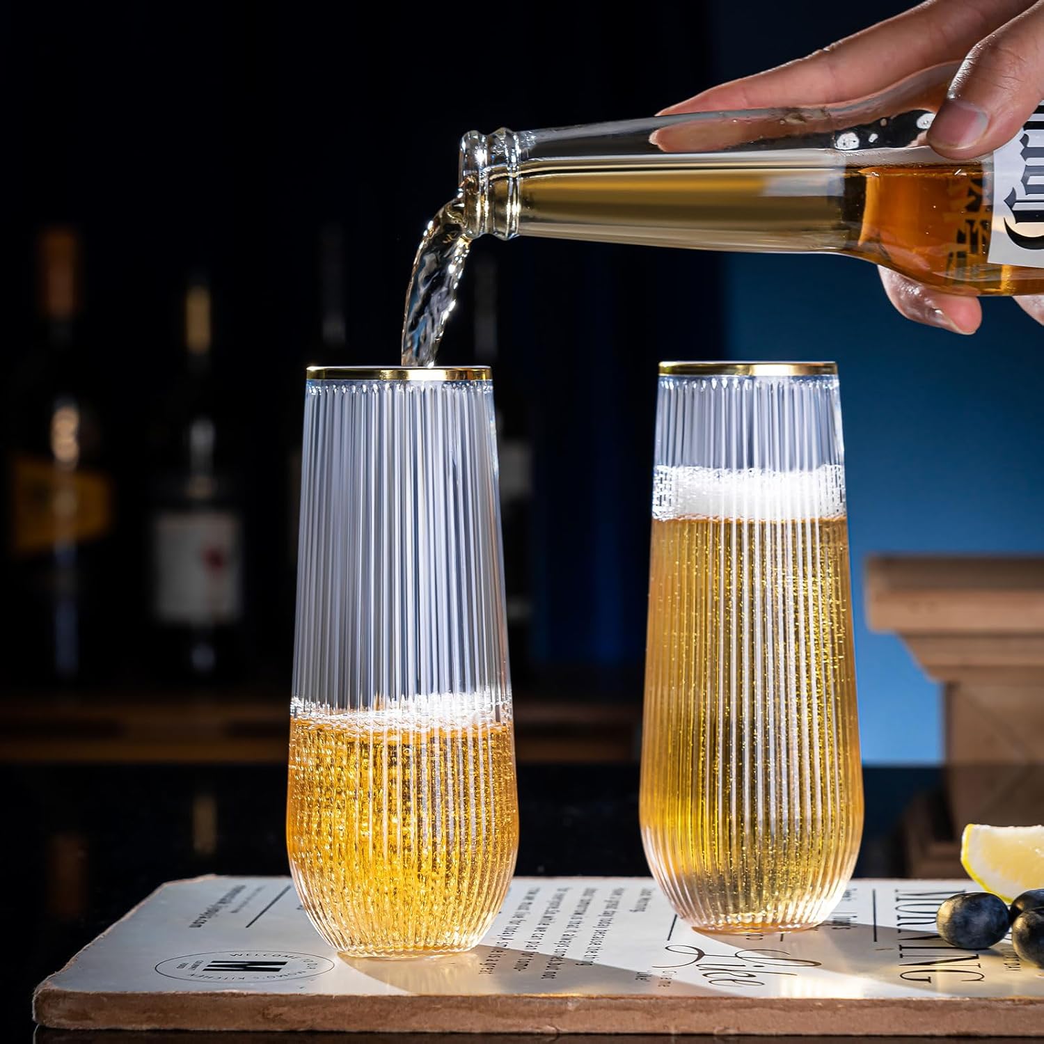 48 Pack Plastic Stemless Disposable Champagne Flutes, Unbreakable 9Oz Champagne Glasses, Origami Style Bulk pack Acrylic Fancy & Shatterproof Toasting Glasses, Ideal for Wedding, Party