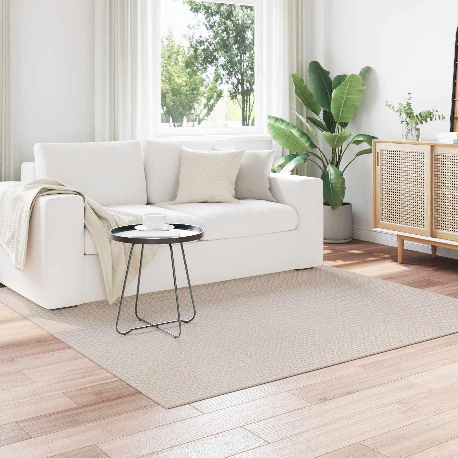 Alfombra cuadrada de color crema, 120 x 120 cm, poliéster, antideslizante, lavable, fácil de limpiar, versátil para salón, pasillo, terraza, protege el suelo, apta para calefacción por suelo