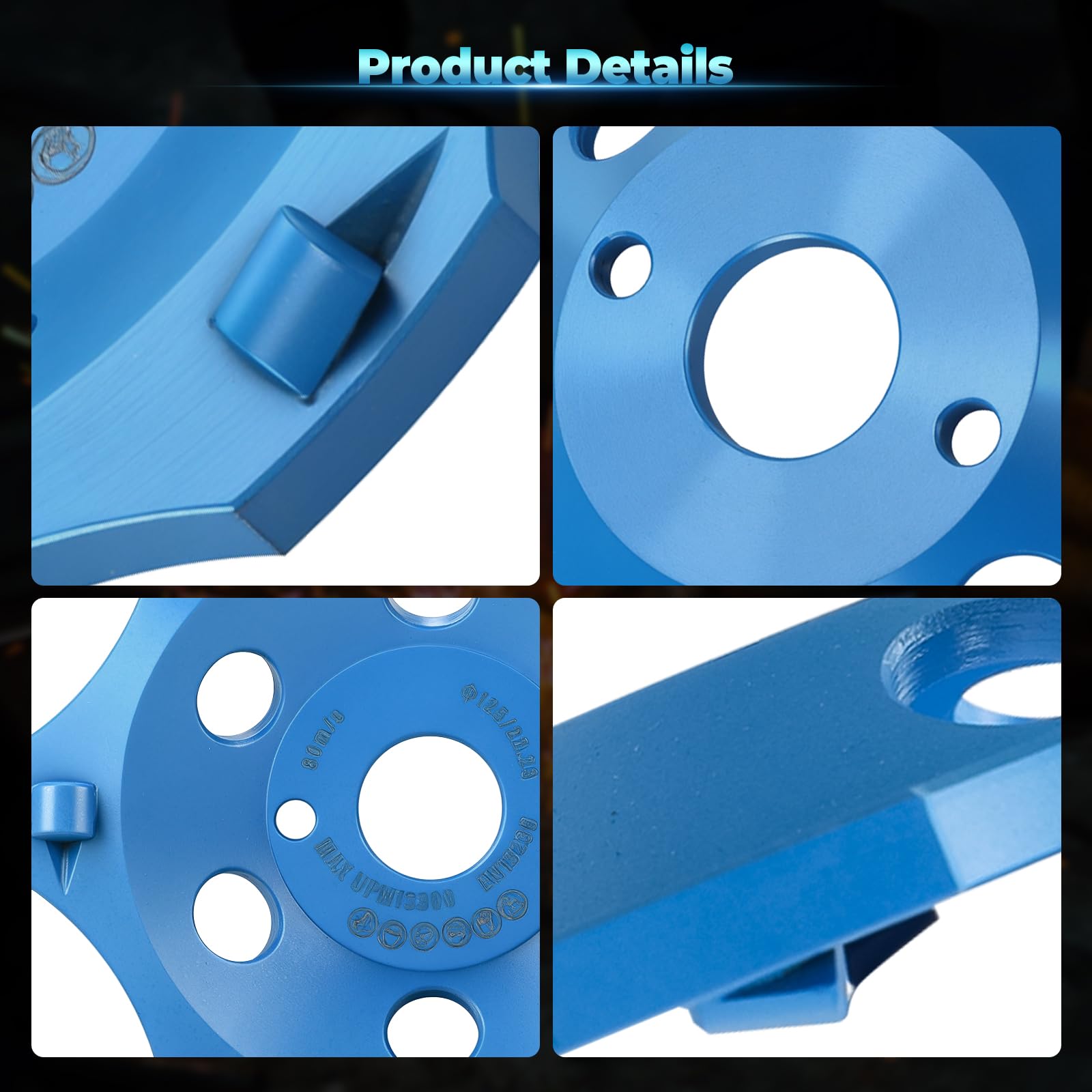 PKD PCD Diamond Schleiftopf 125 mm x 22,23 mm, Hochleistungs-Schleiftopf für Winkelschleifer, Schleifscheibe Schleifteller für Beton, Leich & robuste Beschichtungen (6 segmentos)